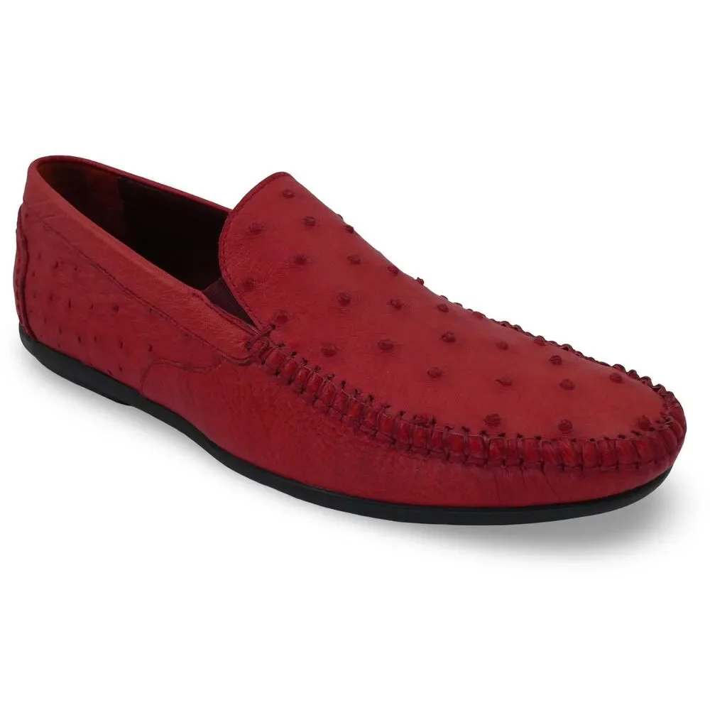 Men’s Red Genuine Ostrich Leather Driving Loafers Moccasins 250 mm / US 7 / EU40